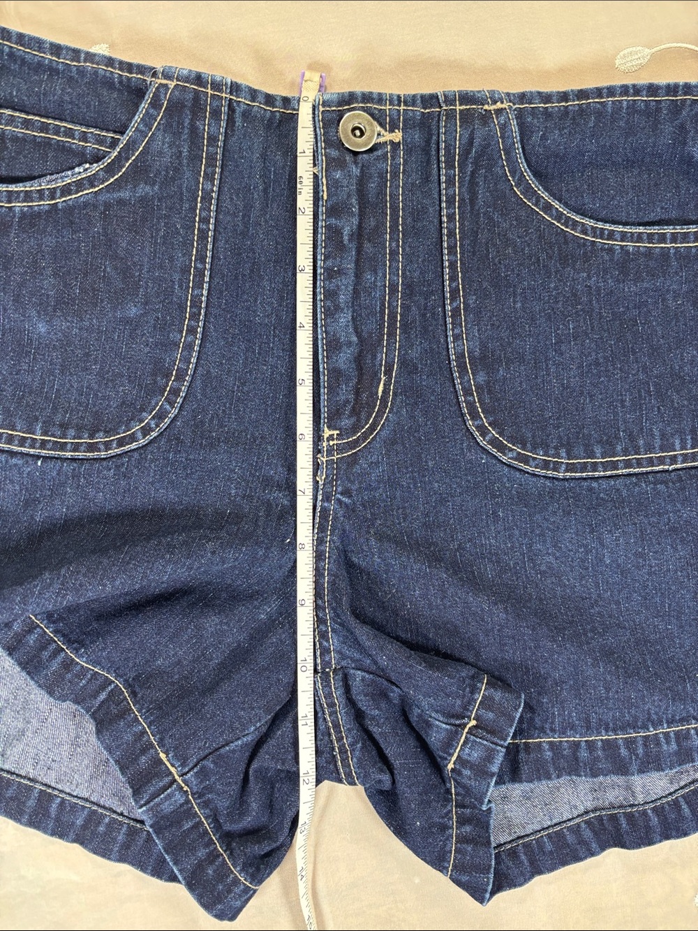 VTG Y2K Garage Dark Blue Denim Patch-Pocket Shorts Woman SZ 7 Summer mid-Waist - Picture 6 of 13